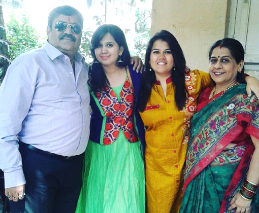 father arvind naik, akshata & akshaya with mother - family photo